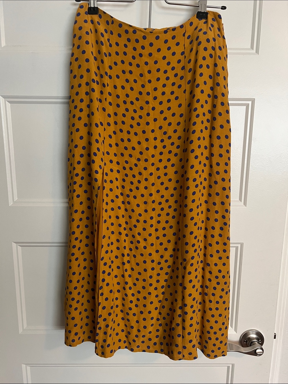 Maeve anthropologie Mustard Yellow Polka Dot Midi Skirt sz 2